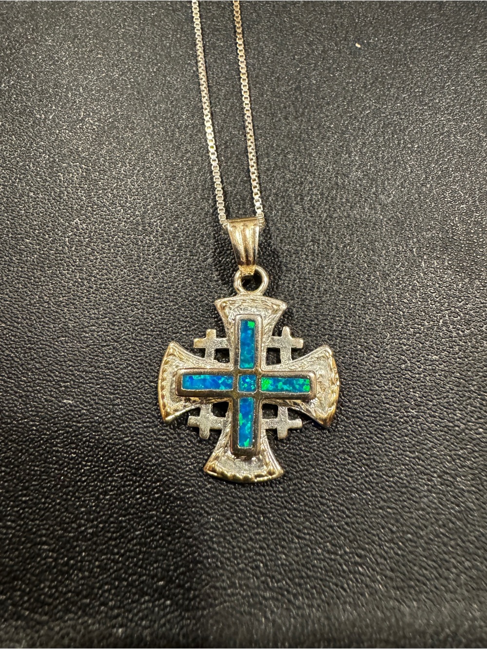 Blue Opal Cross Pendant Necklace - Women Jewelry